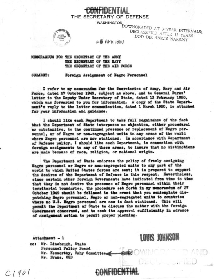 Louis Johnson to the Secretaries of the Army, Navy, and Air Force