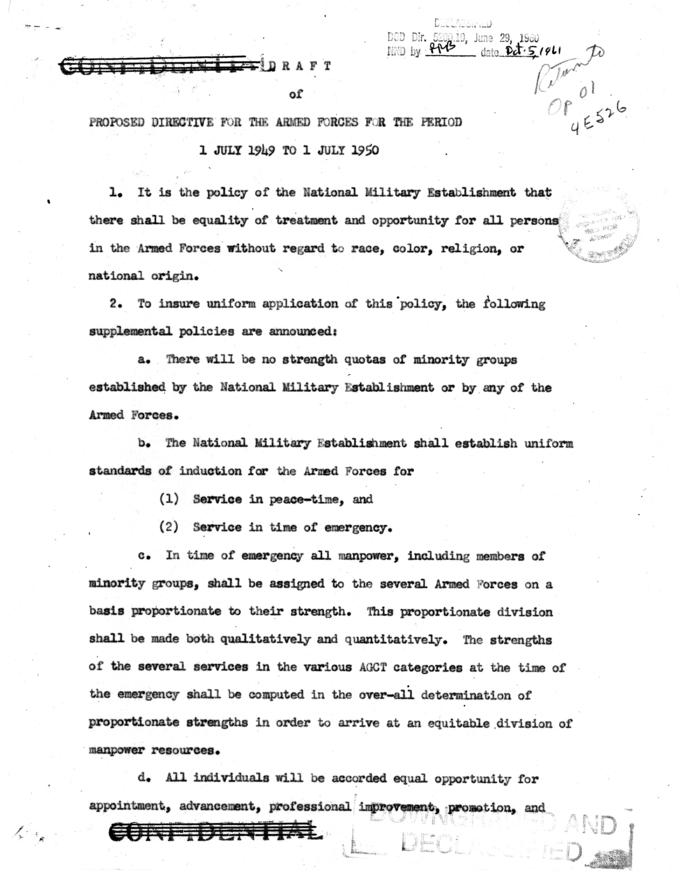 Draft of Proposed Directive for the Armed Forces for the Period of 1 July 1949 to 1 July 1950