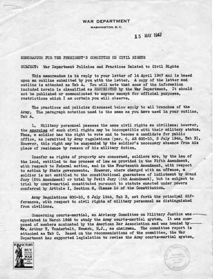 Robert Patterson to the President\'s Committee on Civil Rights
