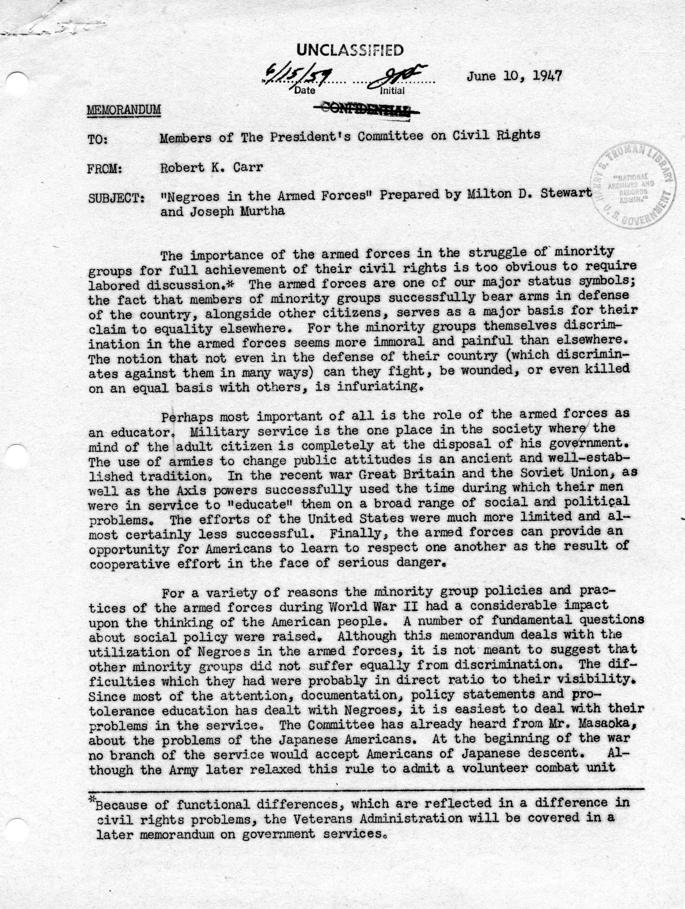 Robert Carr to the President\'s Committee on Civil Rights