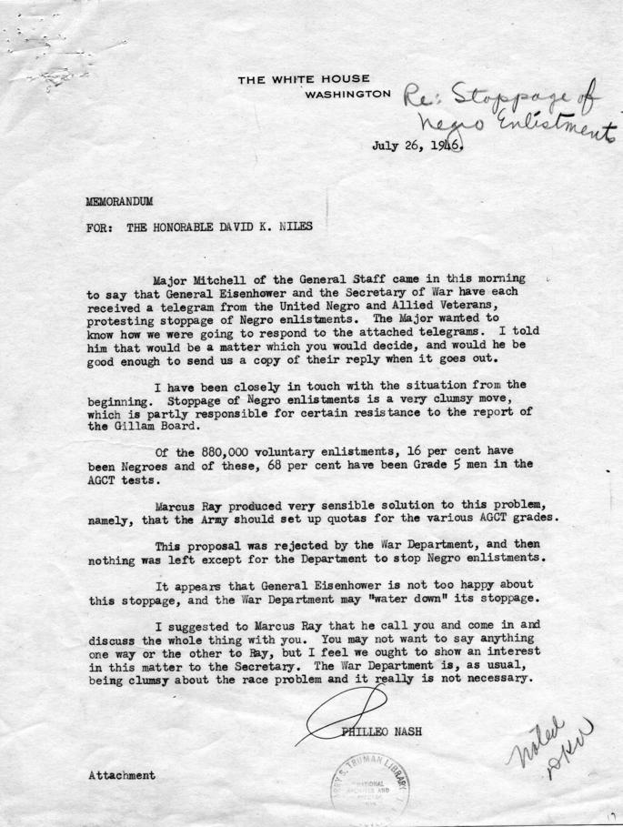 Philleo Nash to David Niles, with attachments