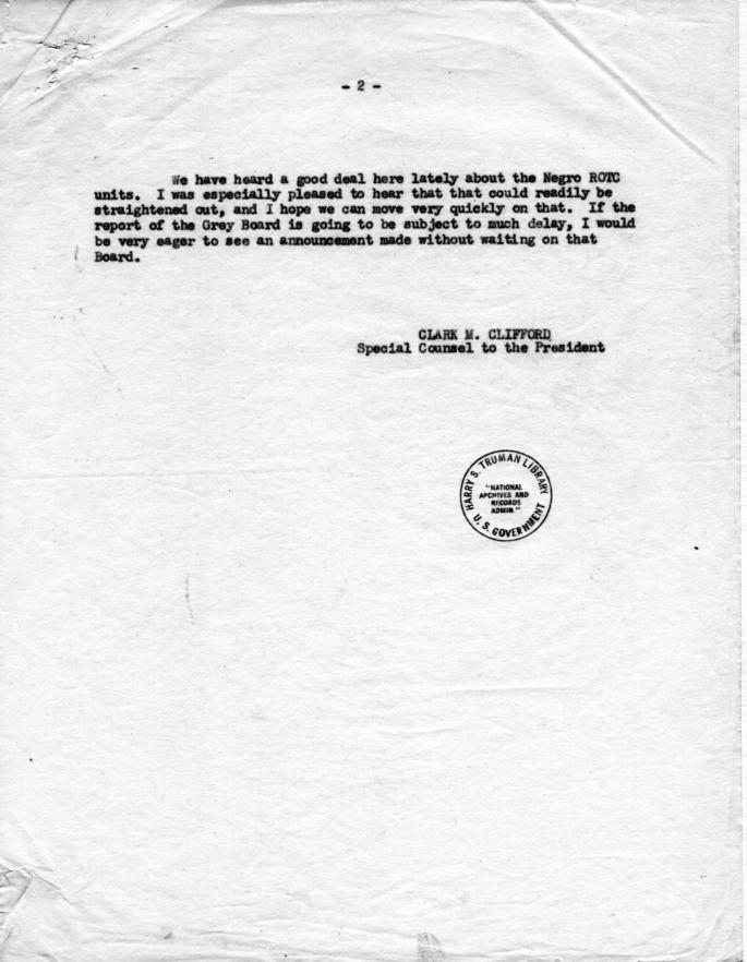 David Niles to Clark Clifford, with attached memorandum
