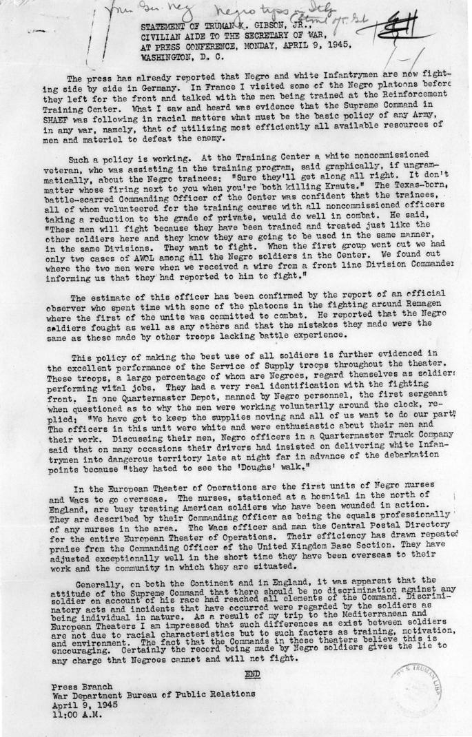 Statement by Truman Gibson, Jr.