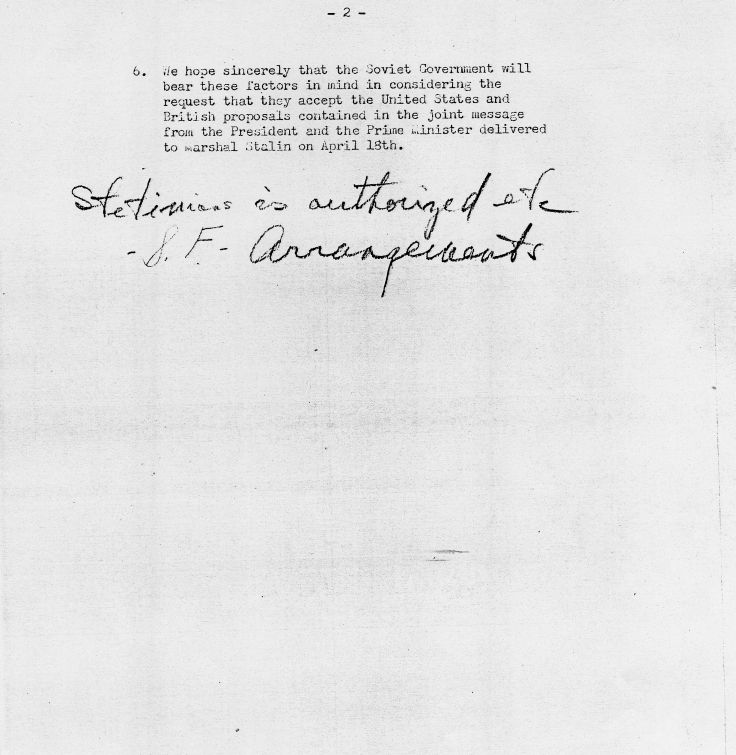 Memo, Edward Stettinius to Harry S. Truman