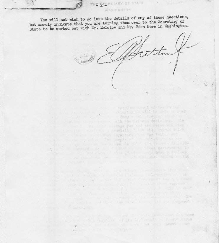 Memo, Edward Stettinius to Harry S. Truman