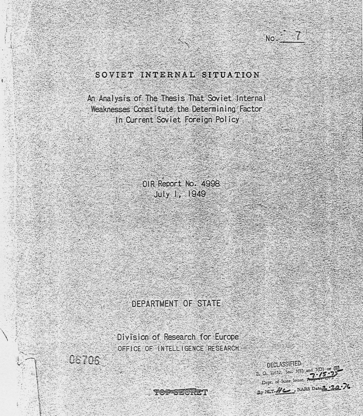 Report, \"Soviet Internal Situation - OIR Report No. 4998\"