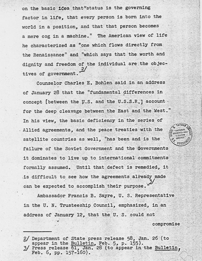 Report, \"A Digest of Pertinent Data Appearing In Department Of State Publications Issued During January 1949\"