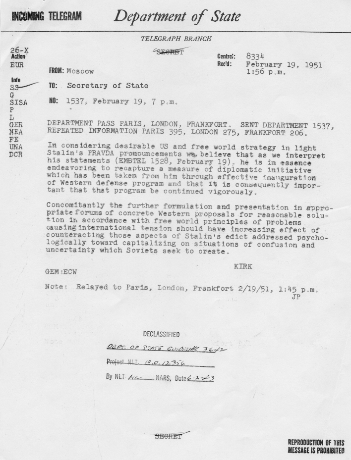 State Department Summary of Telegrams