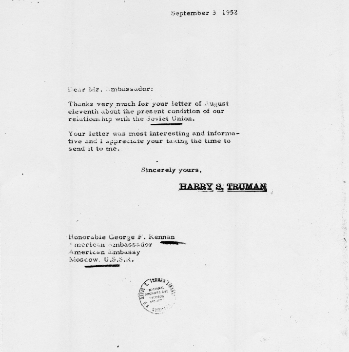 Correspondence between George F. Kennan and Harry S. Truman