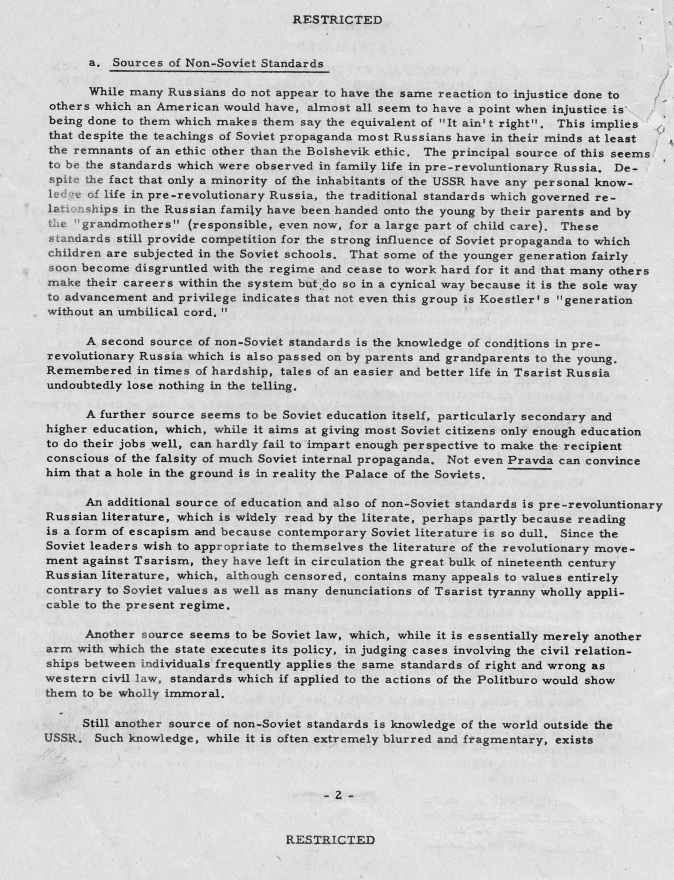 Report, \"An Analysis of the Principal Psychological Vulnerabilities in the USSR and of the Principal Assets Available to the US for Their Exploitation\"