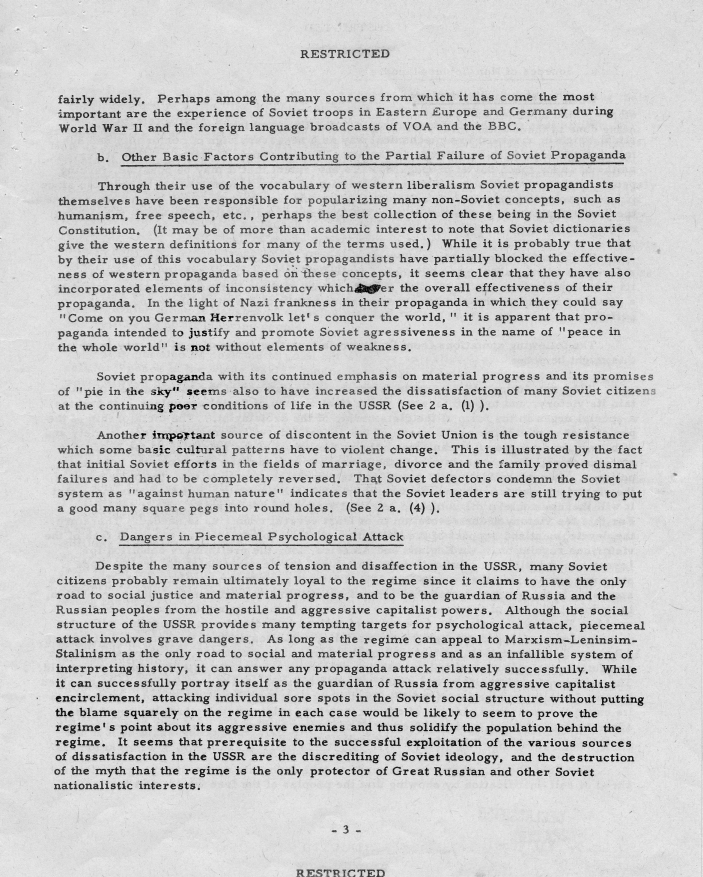 Report, \"An Analysis of the Principal Psychological Vulnerabilities in the USSR and of the Principal Assets Available to the US for Their Exploitation\"