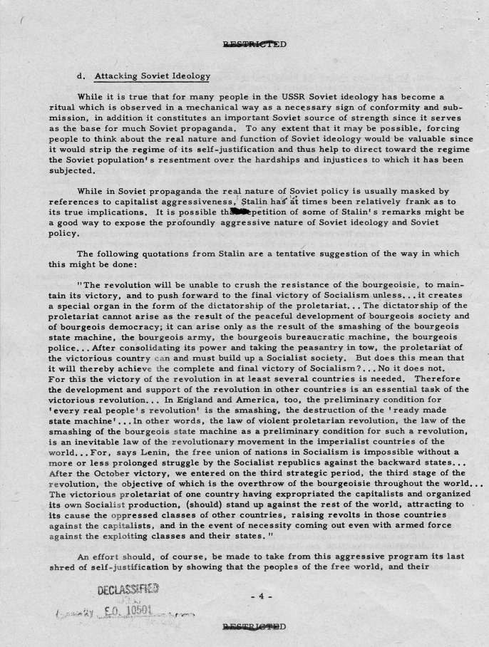 Report, \"An Analysis of the Principal Psychological Vulnerabilities in the USSR and of the Principal Assets Available to the US for Their Exploitation\"