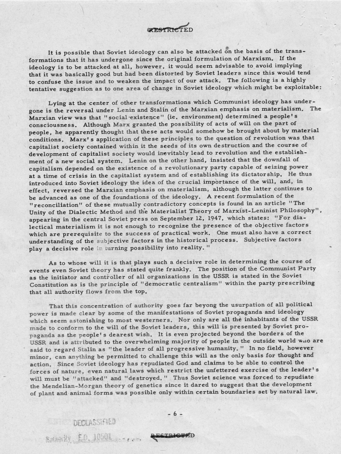 Report, \"An Analysis of the Principal Psychological Vulnerabilities in the USSR and of the Principal Assets Available to the US for Their Exploitation\"