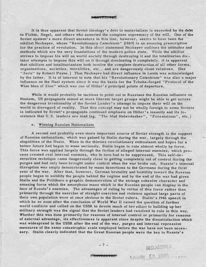 Report, \"An Analysis of the Principal Psychological Vulnerabilities in the USSR and of the Principal Assets Available to the US for Their Exploitation\"