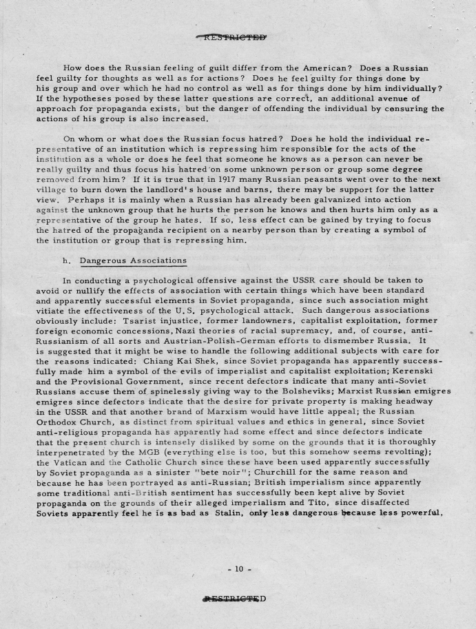 Report, \"An Analysis of the Principal Psychological Vulnerabilities in the USSR and of the Principal Assets Available to the US for Their Exploitation\"