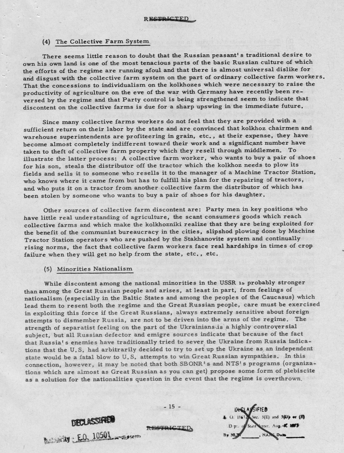 Report, \"An Analysis of the Principal Psychological Vulnerabilities in the USSR and of the Principal Assets Available to the US for Their Exploitation\"