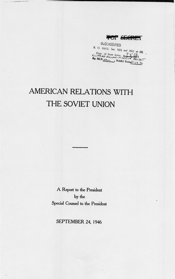 Report, "American Relations With The Soviet Union" by Clark Clifford ["Clifford-Elsey Report"]