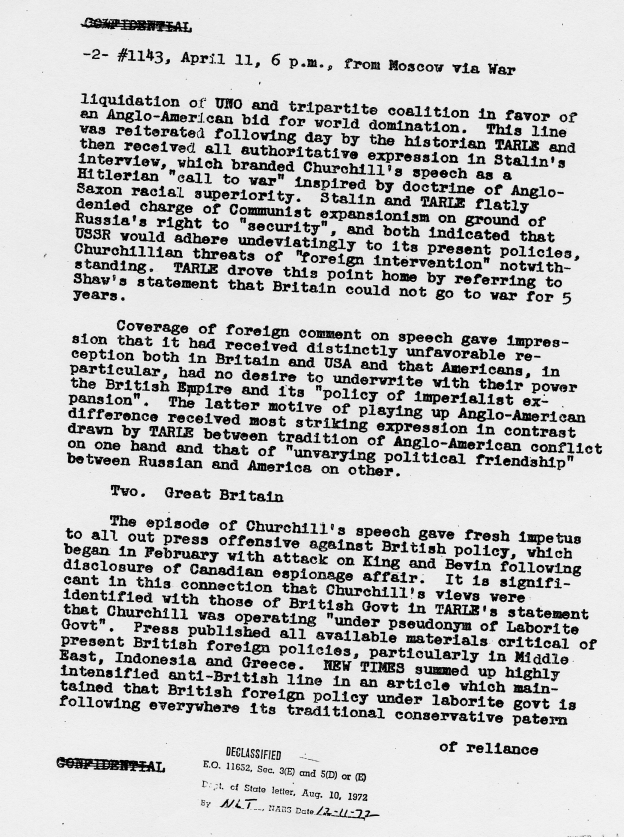 Telegram, Walter Bedell Smith to George Marshall