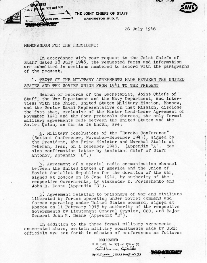 Memo, Joint Chiefs of Staff to Harry S. Truman