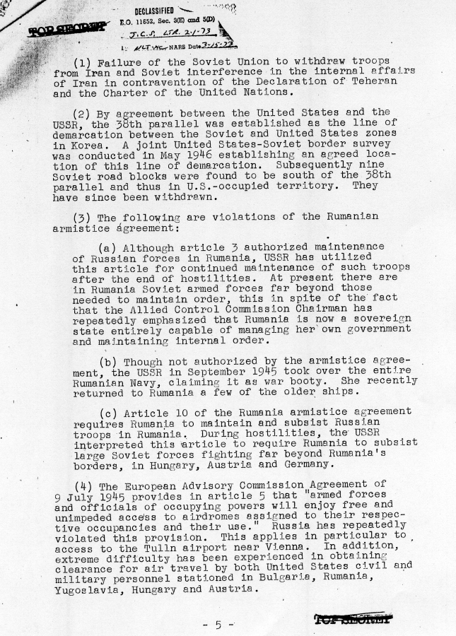 Memo, Joint Chiefs of Staff to Harry S. Truman