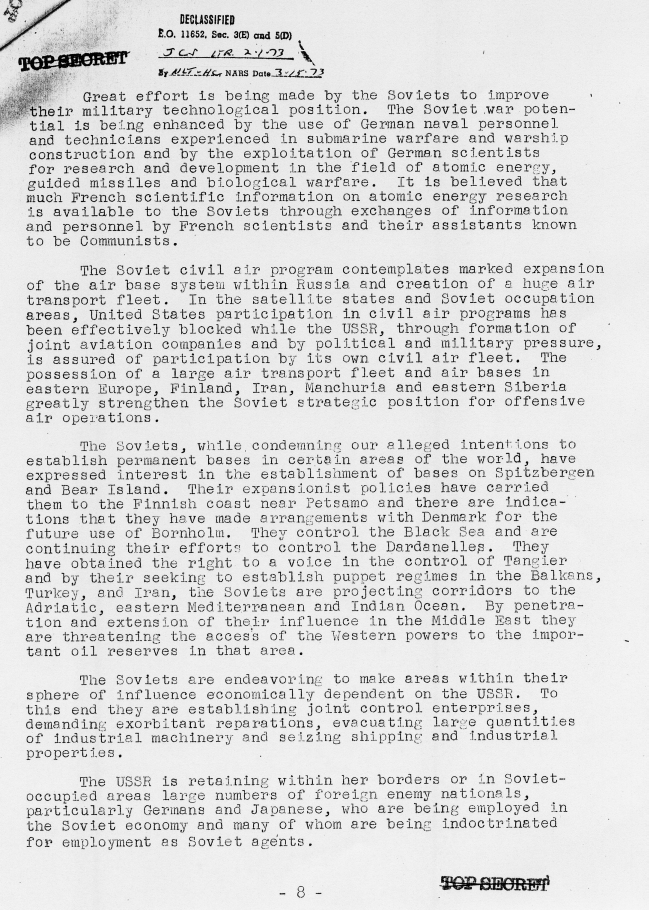 Memo, Joint Chiefs of Staff to Harry S. Truman