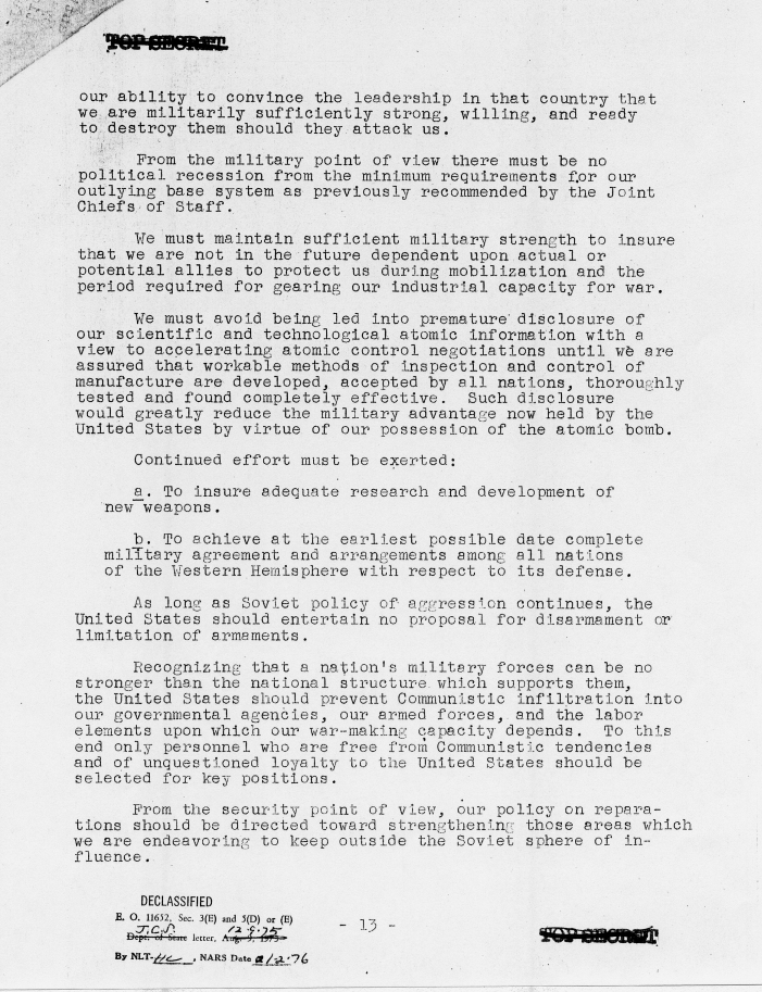 Memo, Joint Chiefs of Staff to Harry S. Truman