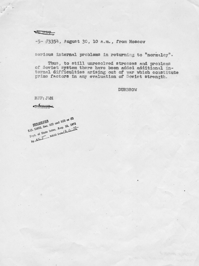 Telegram, Elbridge Durbrow to James Byrnes