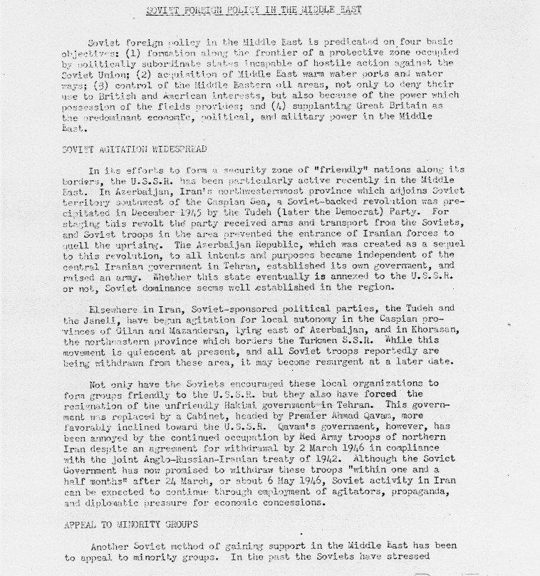 Memorandum, \"Soviet Foreign Policy in the Middle East\"