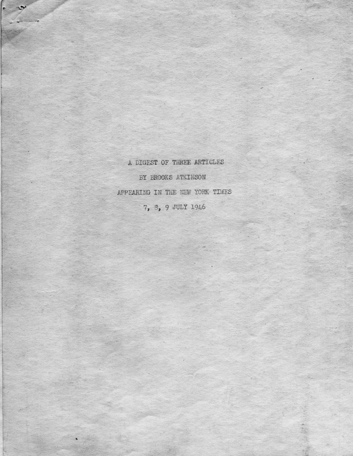 \"A Digest of Three Articles by Brooks Atkinson\"