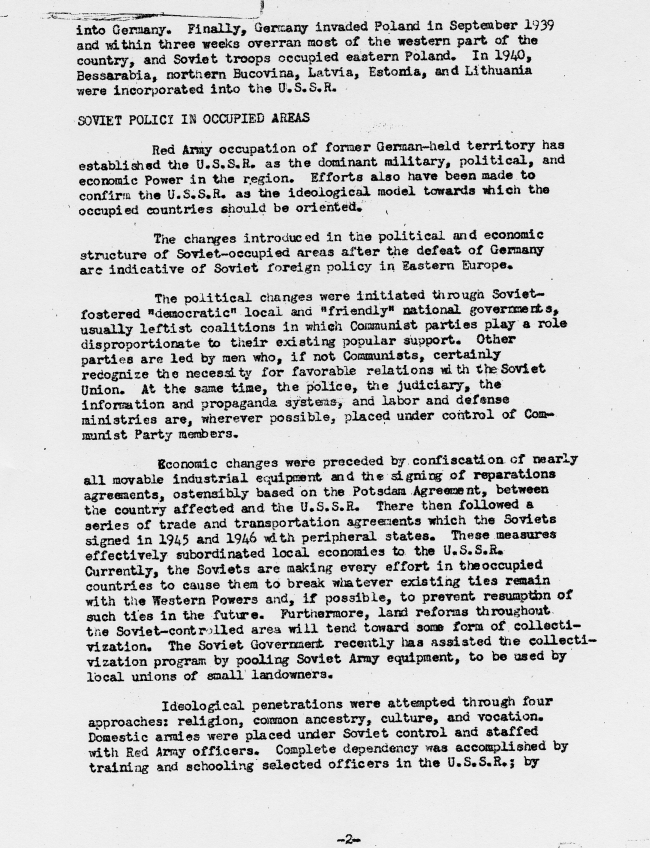 Memorandum, \"Soviet Foreign Policy in Eastern Europe\"