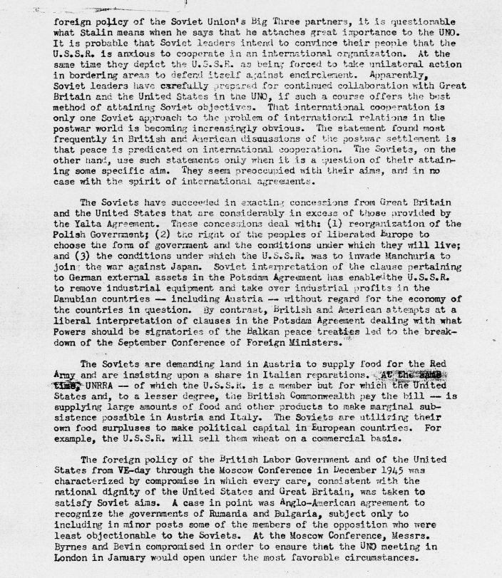 Memorandum, \"Soviet Policy Toward the Western Powers\"