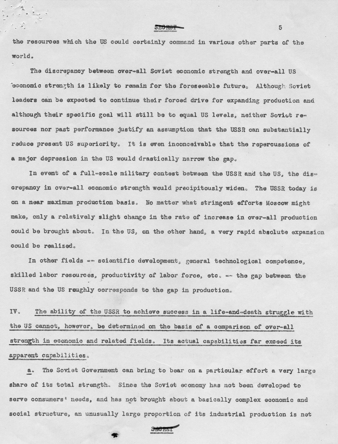 Draft of report, \"Soviet Intentions and Capabilities\"