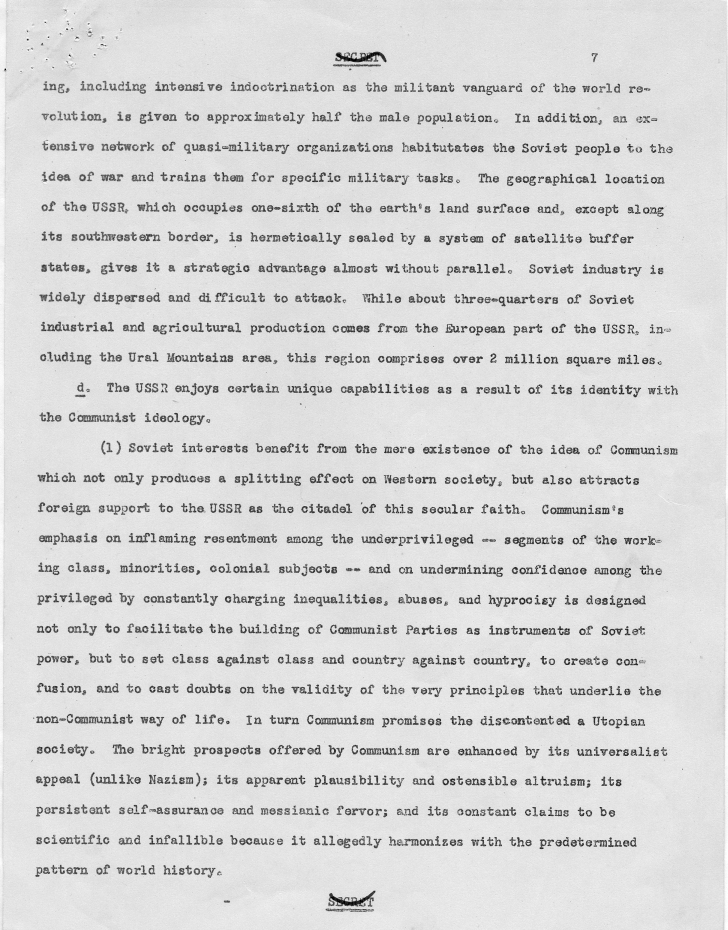 Draft of report, \"Soviet Intentions and Capabilities\"