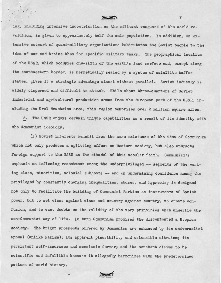 Draft of report, \"Soviet Intentions and Capabilities\"