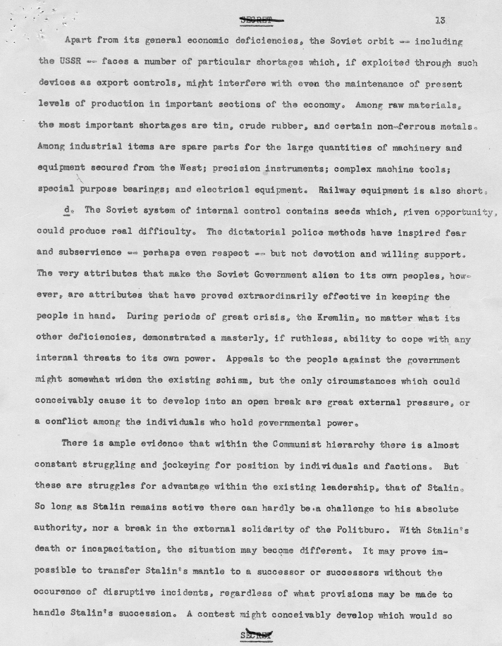 Draft of report, \"Soviet Intentions and Capabilities\"