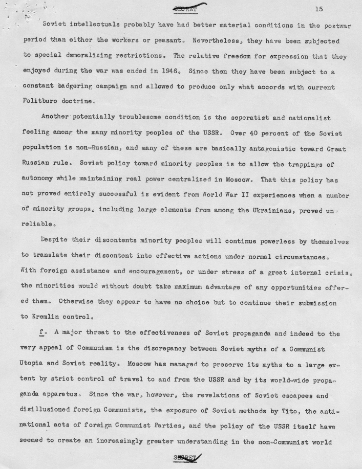 Draft of report, \"Soviet Intentions and Capabilities\"