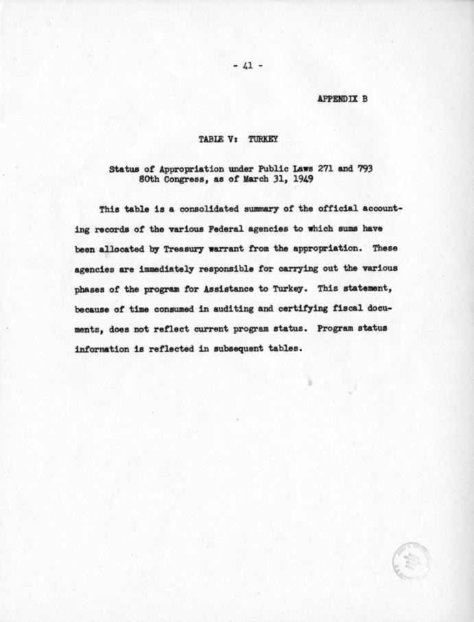 Draft, \"Seventh Report on Congress to Greece and Turkey\" with attached memo