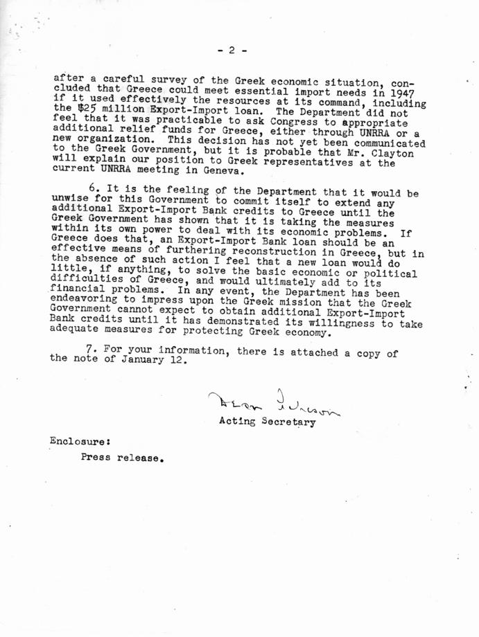 Dean Acheson to Harry S. Truman, with attached press release