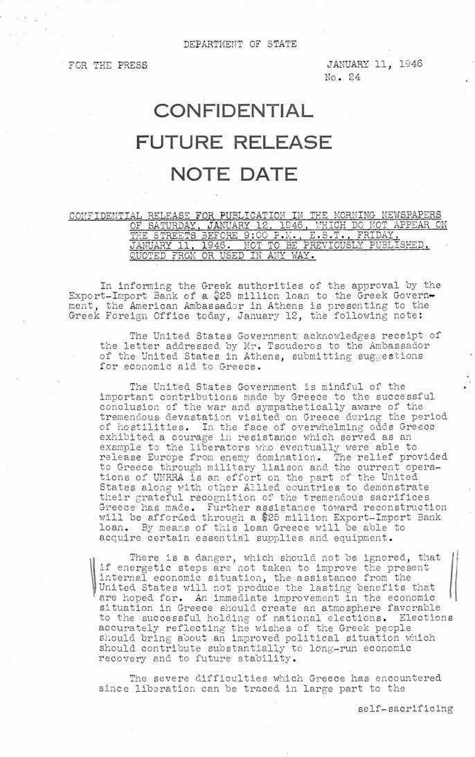 Dean Acheson to Harry S. Truman, with attached press release