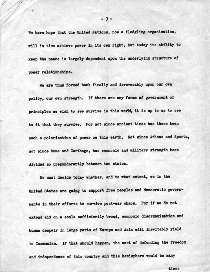Draft suggestions for President\'s Message to Congress on Greek Situation