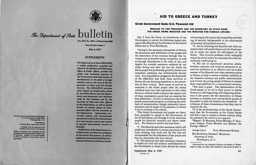 Department of State Bulletin Supplement: Aid to Greece and Turkey