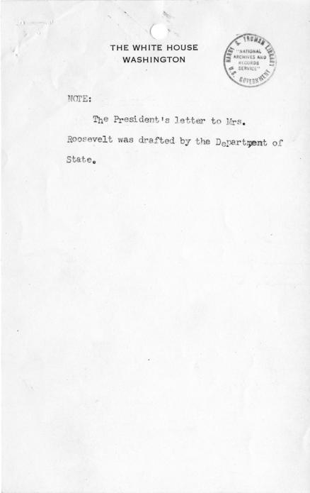 Correspondence between Eleanor Roosevelt and Harry S. Truman, with attachments