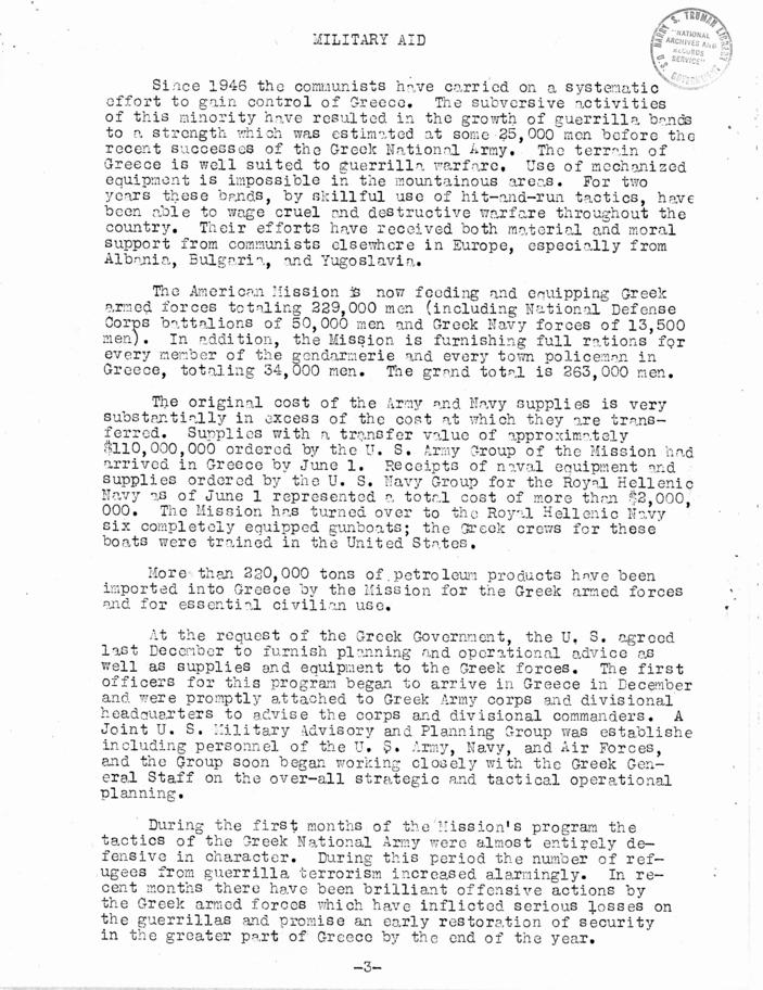 \"A Factual Summary Concerning the American Mission for Aid to Greece\"