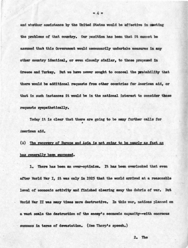 Joseph M. Jones to Dean Acheson, with attached draft outline notes for speech