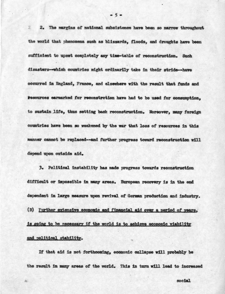 Joseph M. Jones to Dean Acheson, with attached draft outline notes for speech