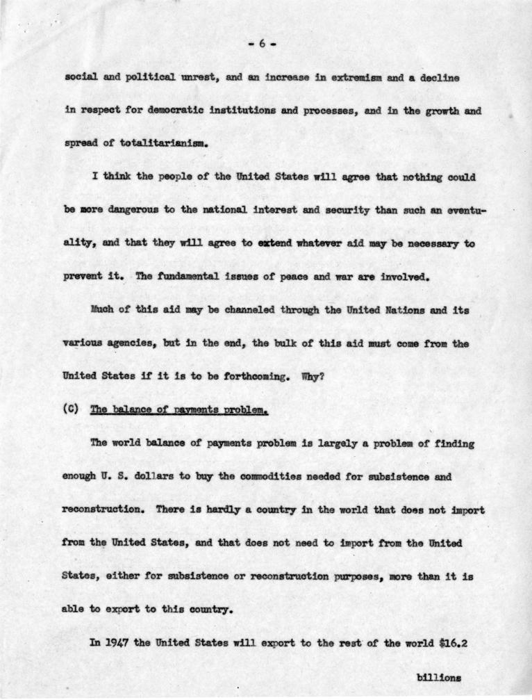 Joseph M. Jones to Dean Acheson, with attached draft outline notes for speech