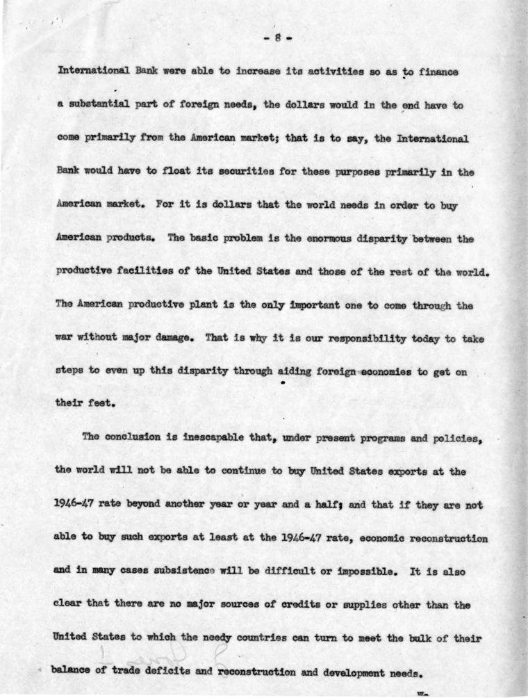 Joseph M. Jones to Dean Acheson, with attached draft outline notes for speech