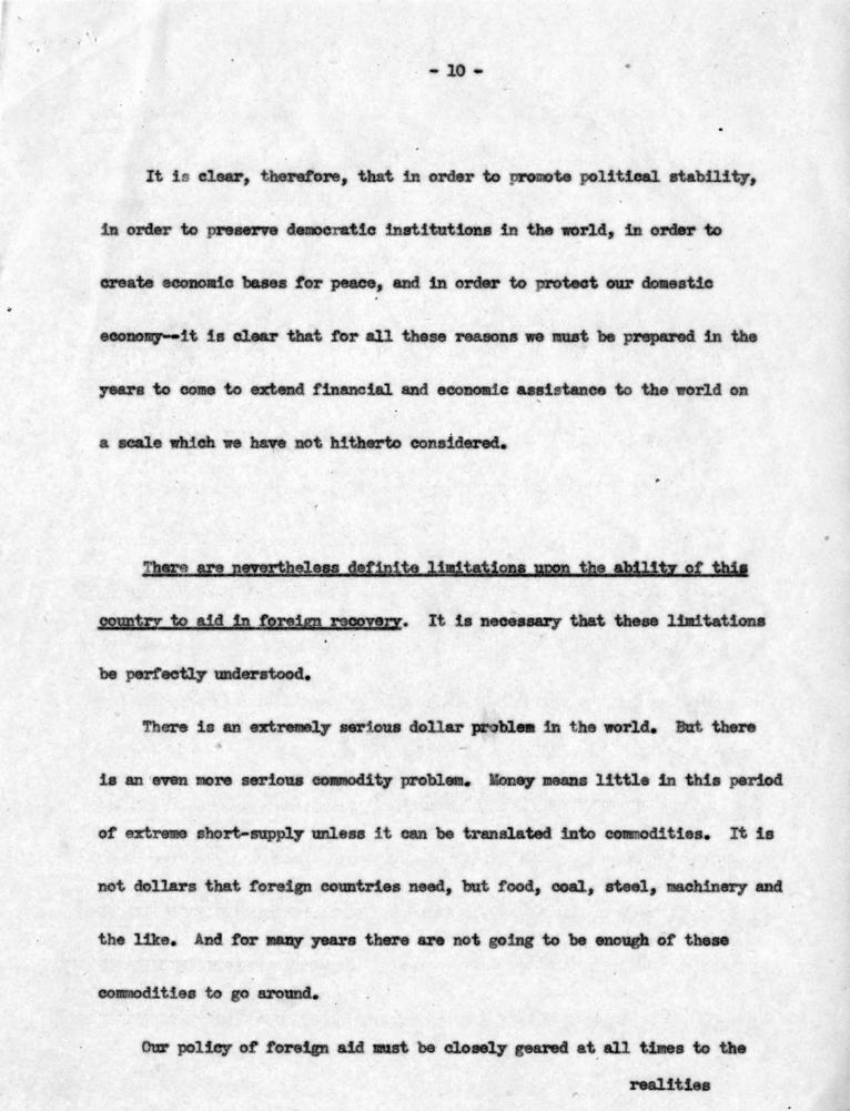 Joseph M. Jones to Dean Acheson, with attached draft outline notes for speech