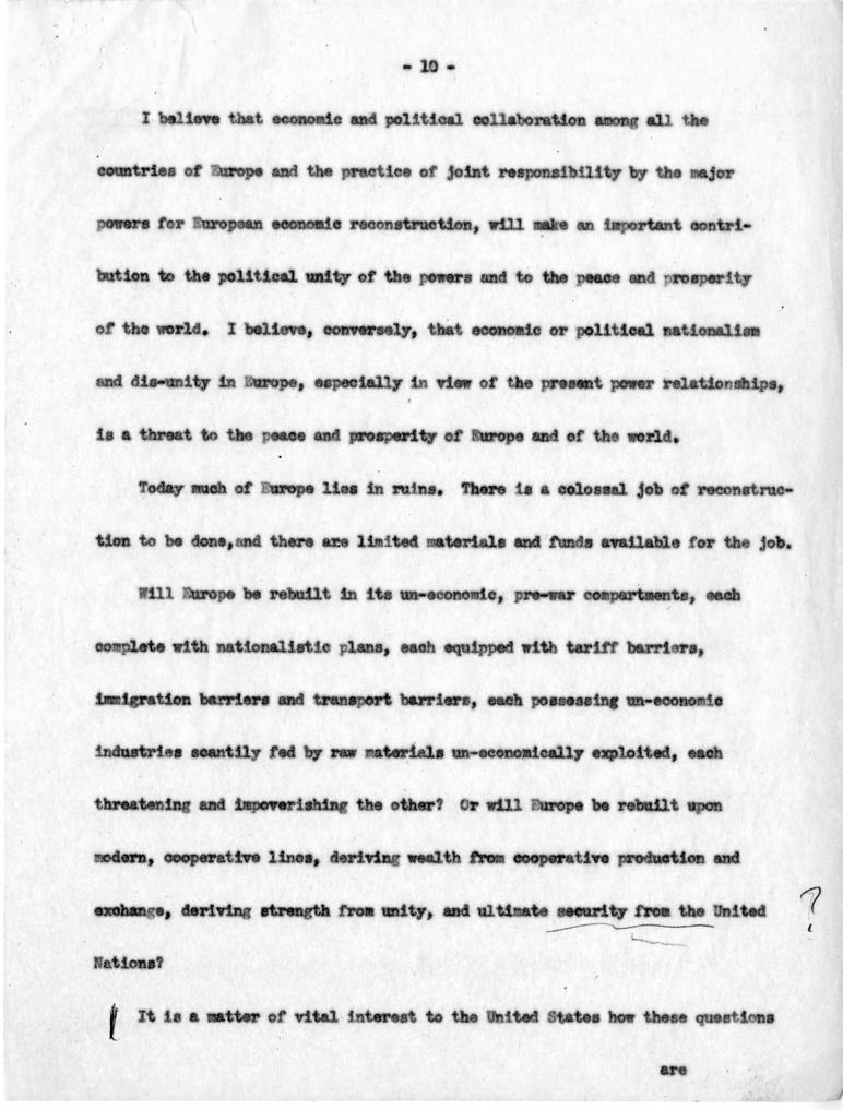 Joseph M. Jones to Hubert Havlick, et al., with attached speech draft