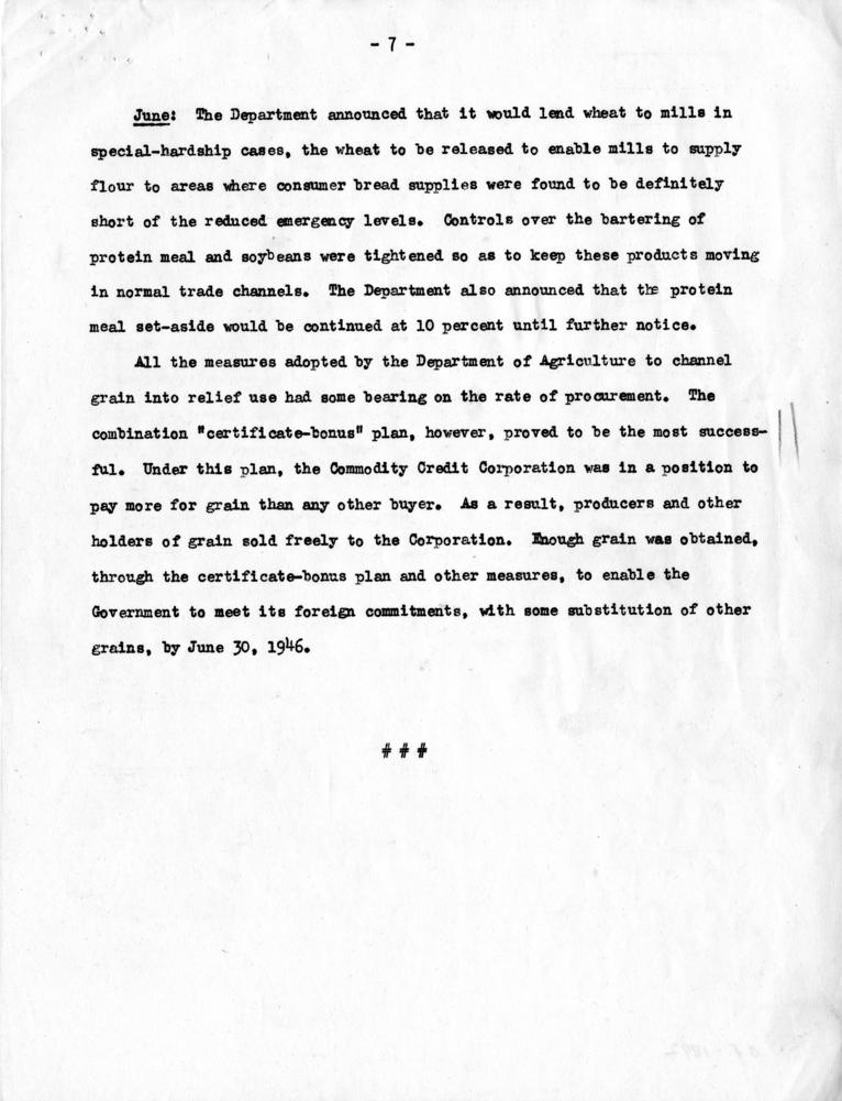 Clinton Anderson to Harry S. Truman, with attached Summary Report of Famine Emergency Committee